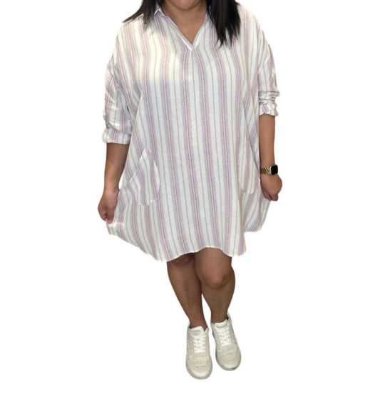 Easel - Split Neck Cotton Tunic Dress