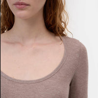 CLOSED Ripped Ribbed Long Sleeve Tee in beige - women's long sleeve top - alternate view