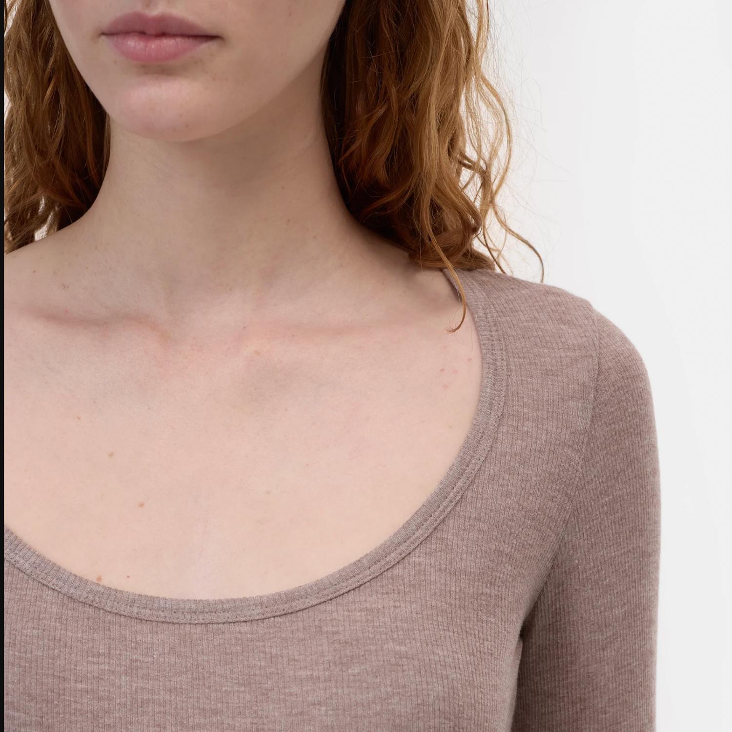 CLOSED Ripped Ribbed Long Sleeve Tee in beige - women's long sleeve top - alternate view