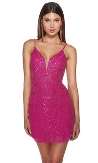 Alyce Paris - Sequin Lace Plunging Neckline Cocktail Dress
