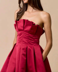 Lalavon - Pleated Fit and Flare Mini Dress