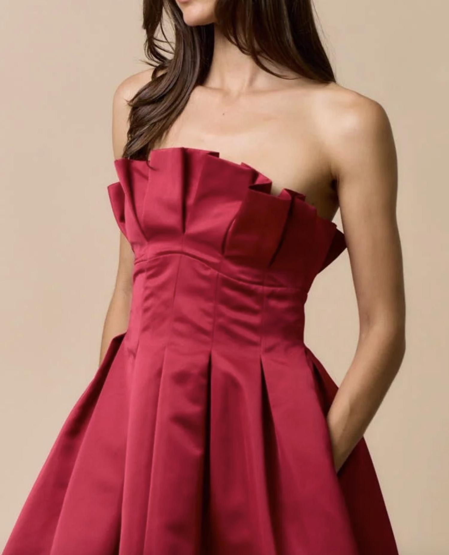 Lalavon - Pleated Fit and Flare Mini Dress