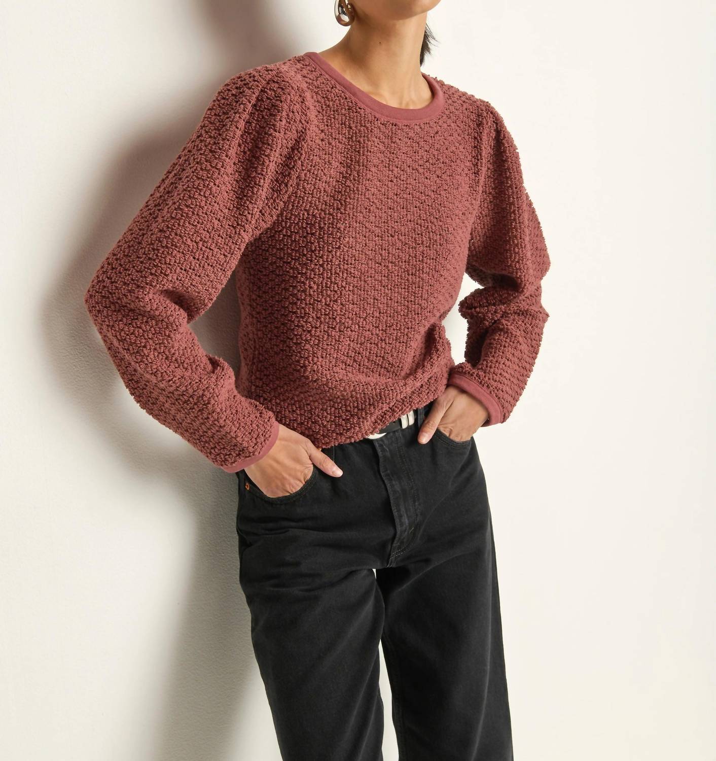 Nation LTD Etta Lace Popover Top in stallion - women's long sleeve top - detail view