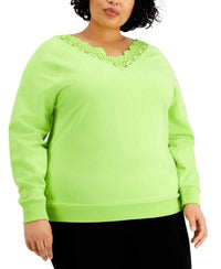Kiss & Tell - Women's Trendy Plus Size Lace-trim V-neck Top