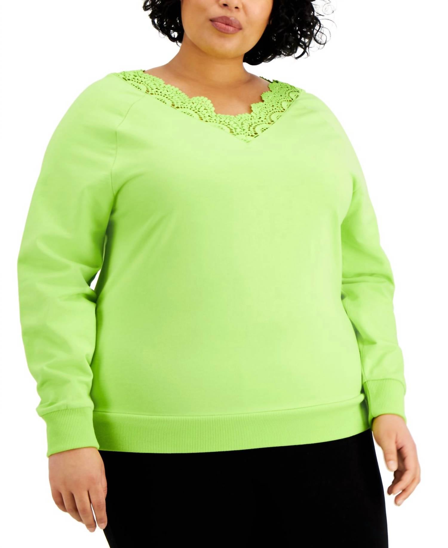 Kiss & Tell - Women's Trendy Plus Size Lace-trim V-neck Top