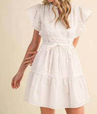 &Merci - Women's Flutter Sleeve Tie Waist Mini Dress
