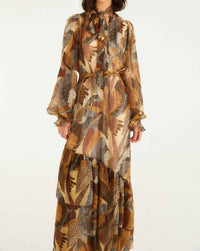 Farm Rio - Dotted Macaws Long Sleeve Maxi Dress