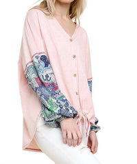 Umgee - Paisley Puff Sleeve Knotted Top