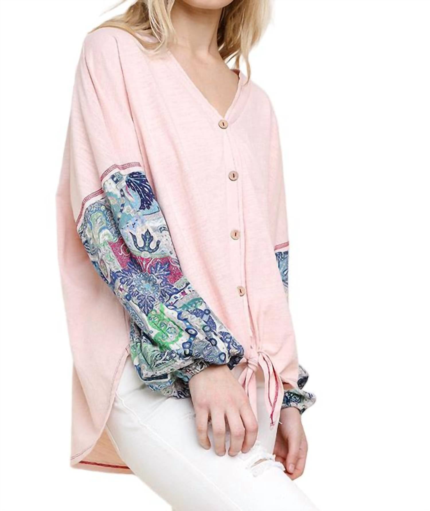Umgee - Paisley Puff Sleeve Knotted Top