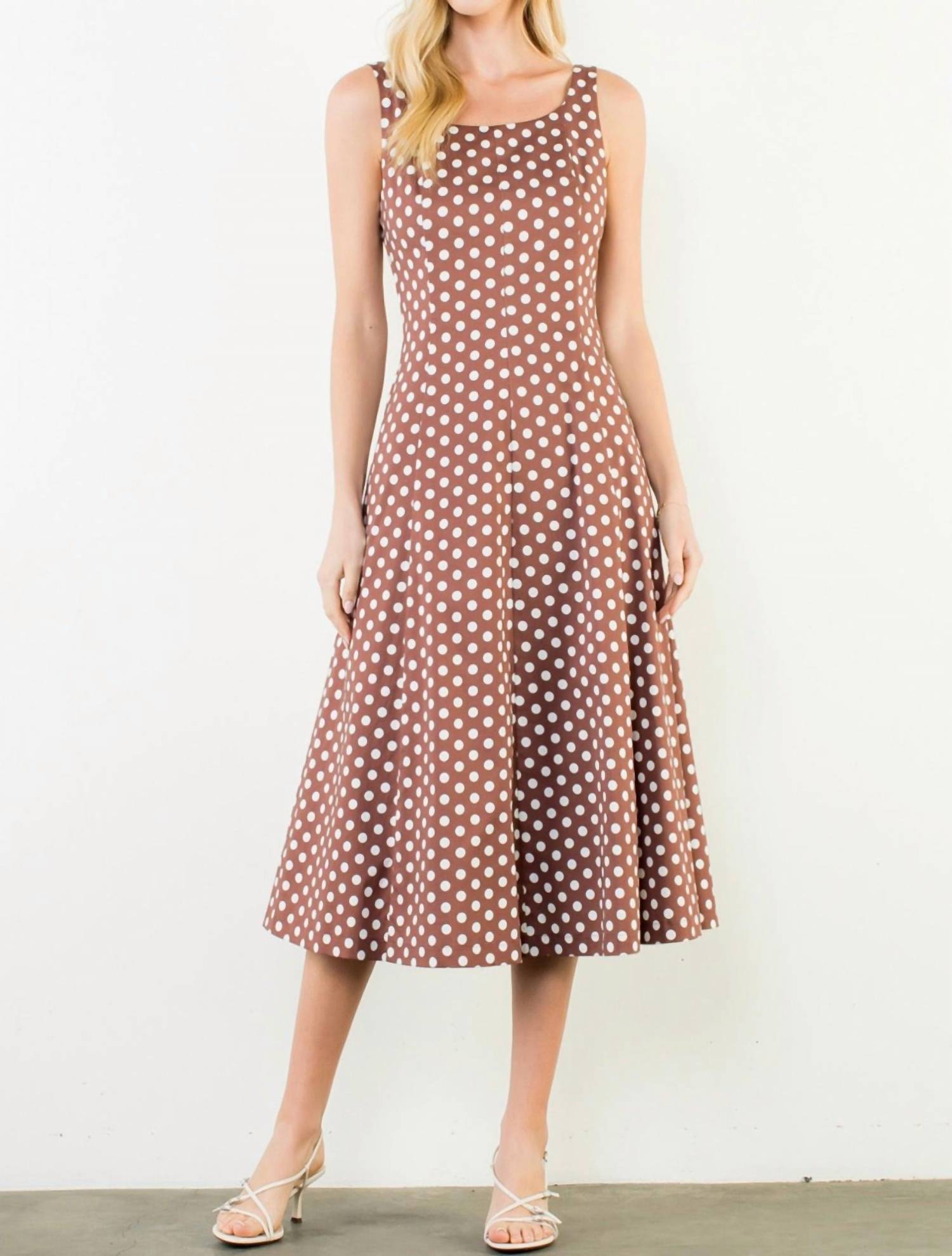 THML Polka Dot Midi Dress in brown - women's dress