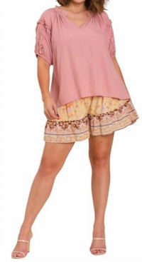 Umgee - Split Neck Puff Sleeve Blouse