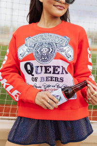 QUEEN OF SPARKLES Queen Of Beer Sweatshirt in red - women's top - alternate view