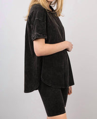 Very J - Comfy Washed Biker Top And Short Set