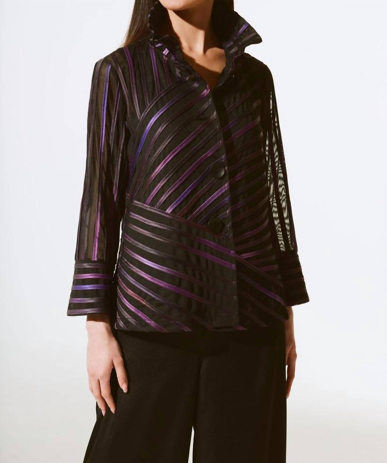 Joseph Ribkoff - Striped High-neck Jacket