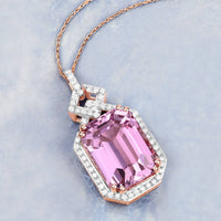 Diana M Jewels Women's Octagon Natural Kunzite Pendant Necklace (19.11 Ct) - Grand in 14k rose gold - women's jewelry - detail view