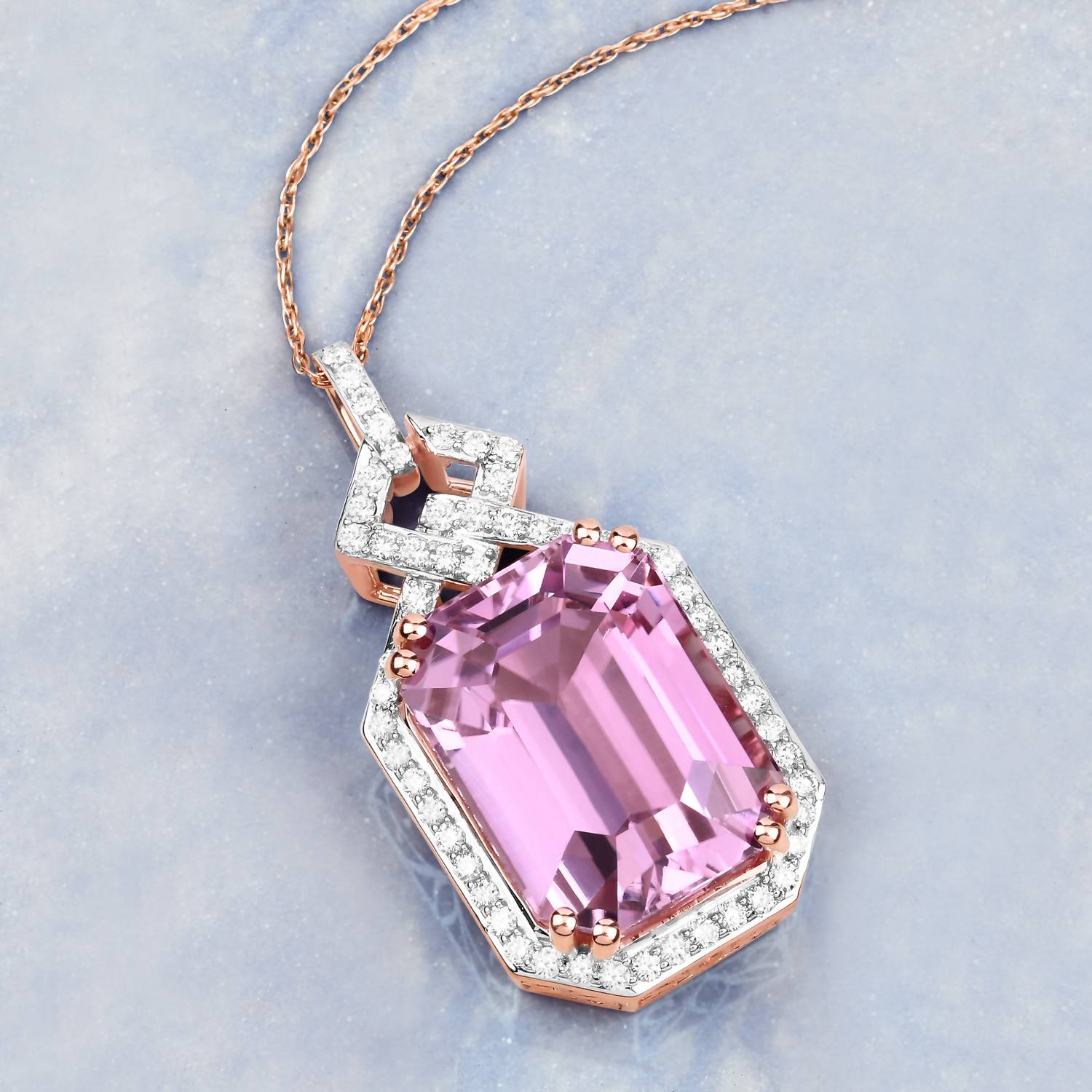 Diana M Jewels Women's Octagon Natural Kunzite Pendant Necklace (19.11 Ct) - Grand in 14k rose gold - women's jewelry - detail view