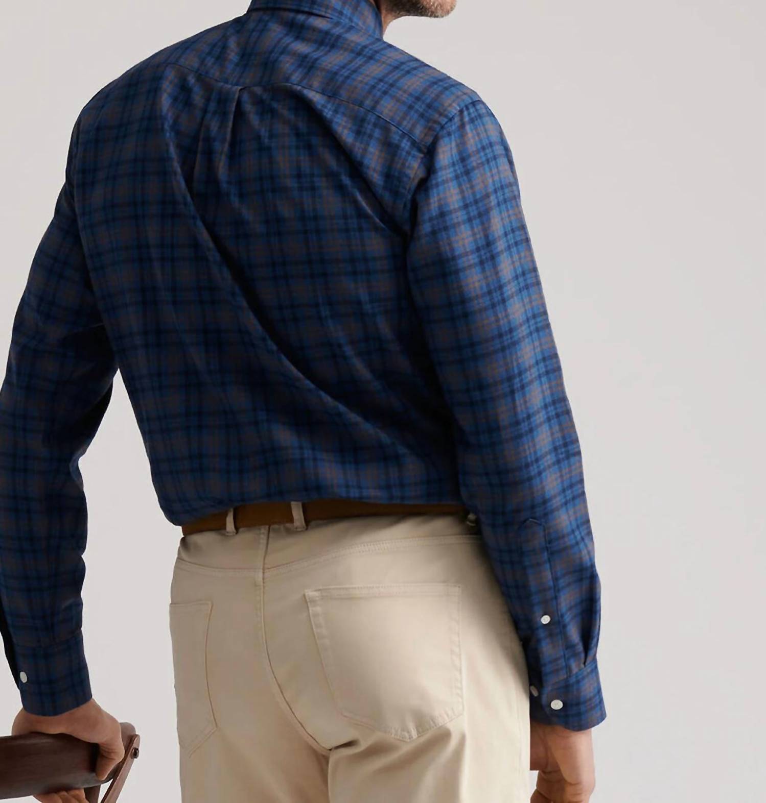 PETER MILLAR Bar Harbor Performance Flannel Shirt in blue haze - men's shirt - alternate view