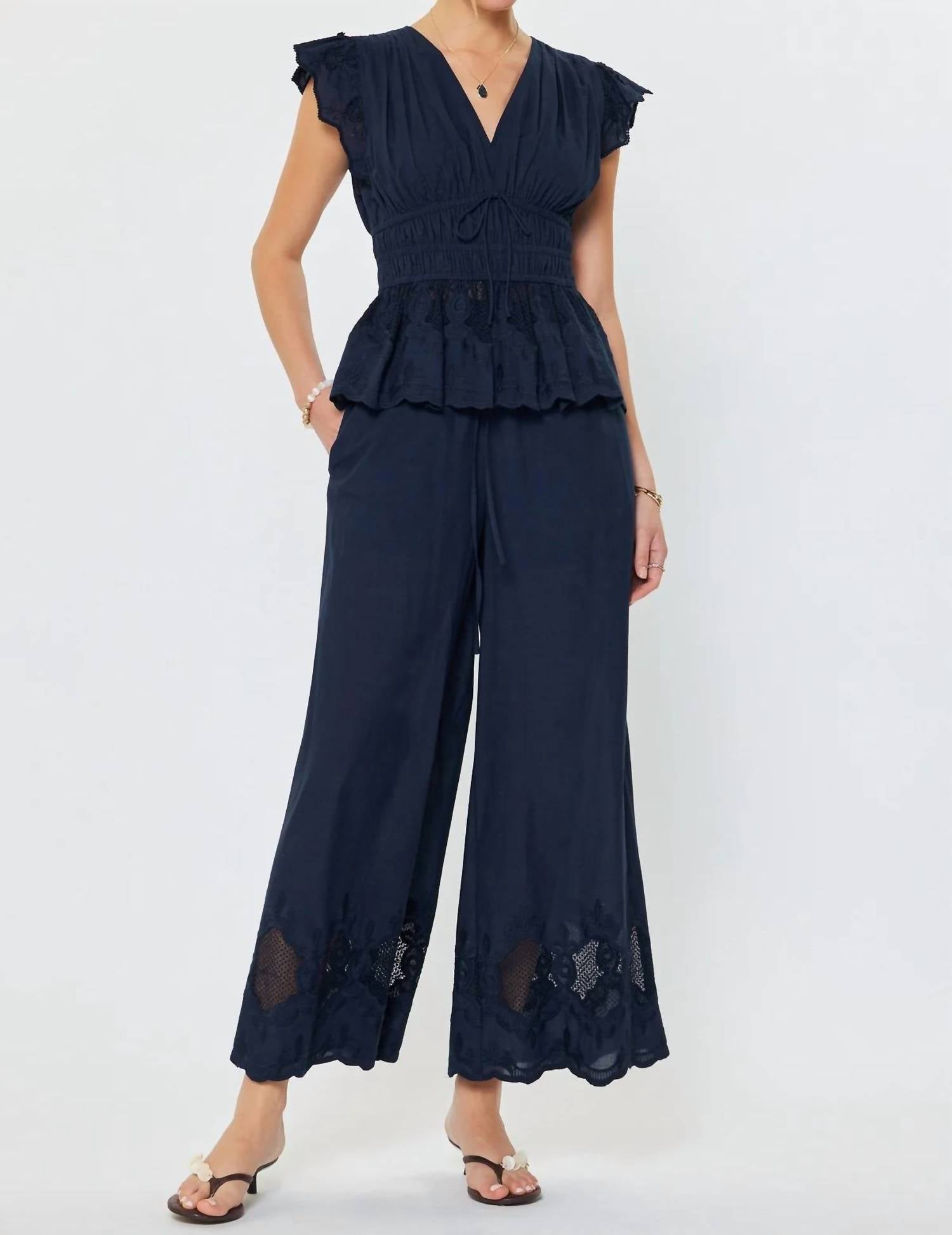 Current Air - Layla Embroidered Wide Leg Pants