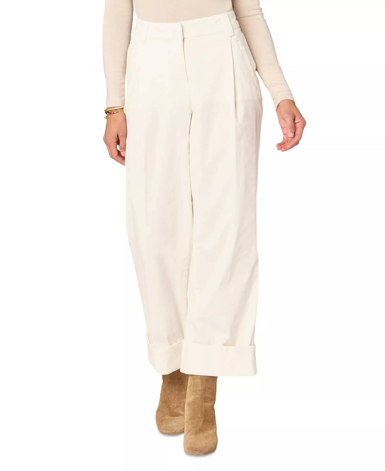 Democracy Pleated Cuffed Wide-leg Pants in off white - women's pants