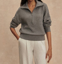 VARLEY Darla Half Zip Knit Sweater in silver filigree melange - women's sweater