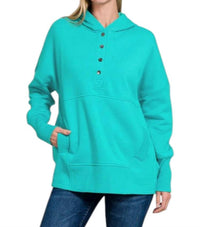 Zenana - Fleece Half-snap Button Hooded Sweatshirt