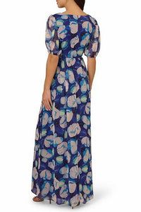 Adrianna Papell - Floral Print V-neck Short Sleeve Maxi Dress