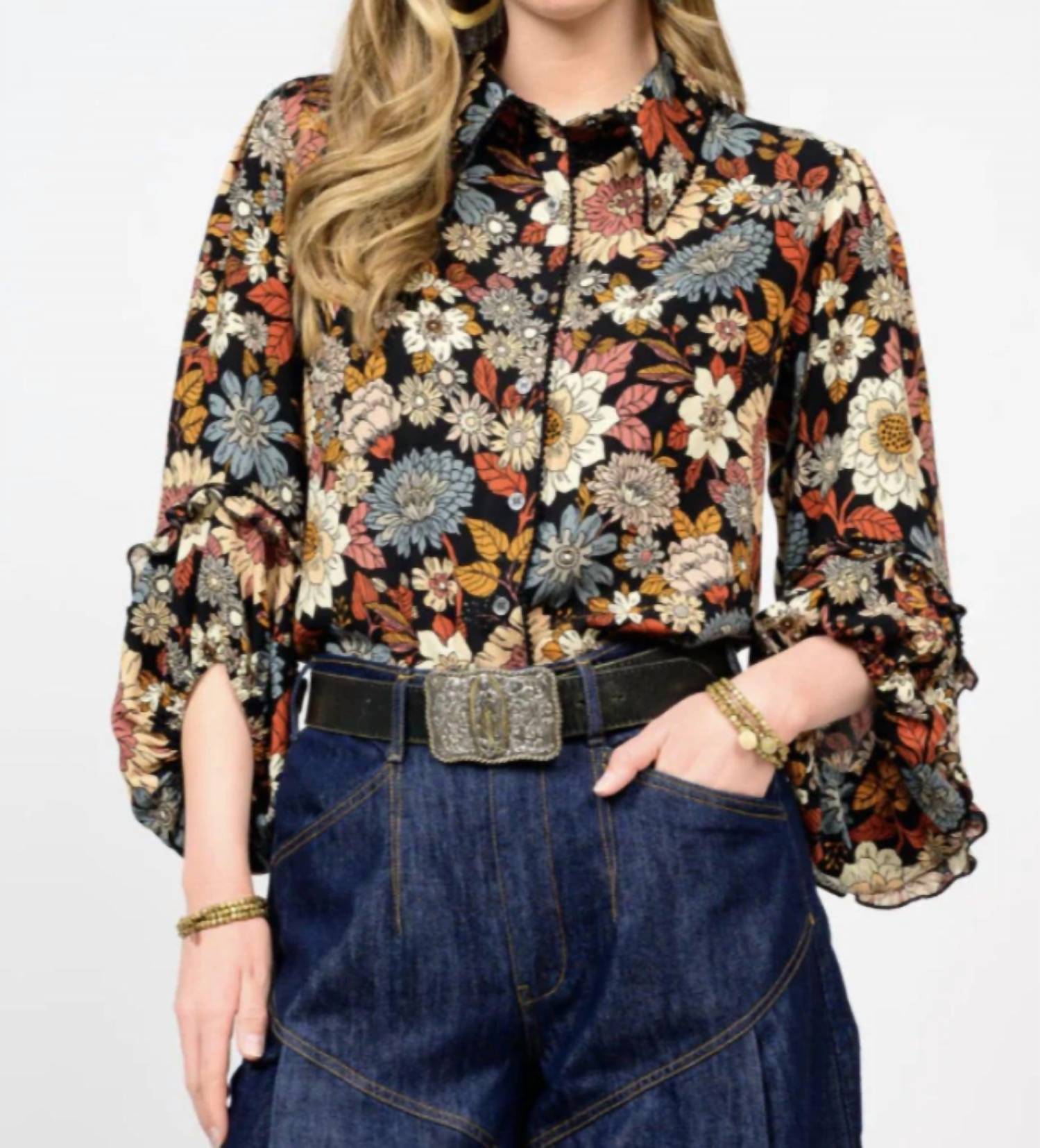 Ivy Jane Midnight Floral top in black - women's shirt