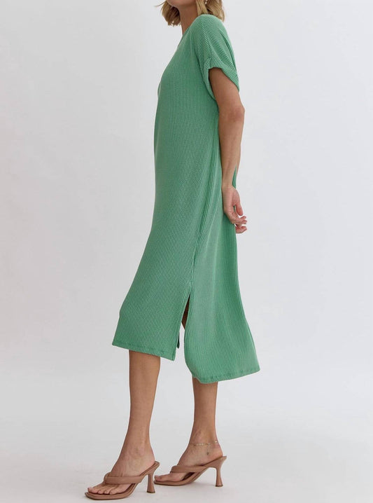 Entro - Ribbed Short Sleeve Midi Dress
