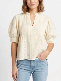 Thml - V-neck Elbow Sleeves Lace Top