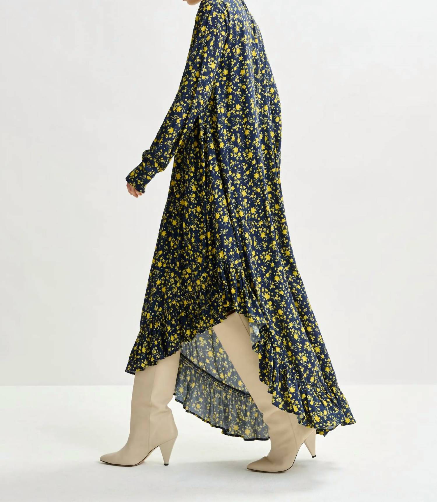 ESSENTIEL ANTWERP Igraine Ruffle Midi Dress in dark navy - women's dress - alternate view