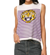Queen Of Sparkles - Licensed Lsu Mascot Striped Knit Tank