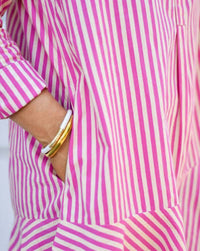 Livro The Polly Shirt Dress in raspberry pinstripe - women's dress - alternate view