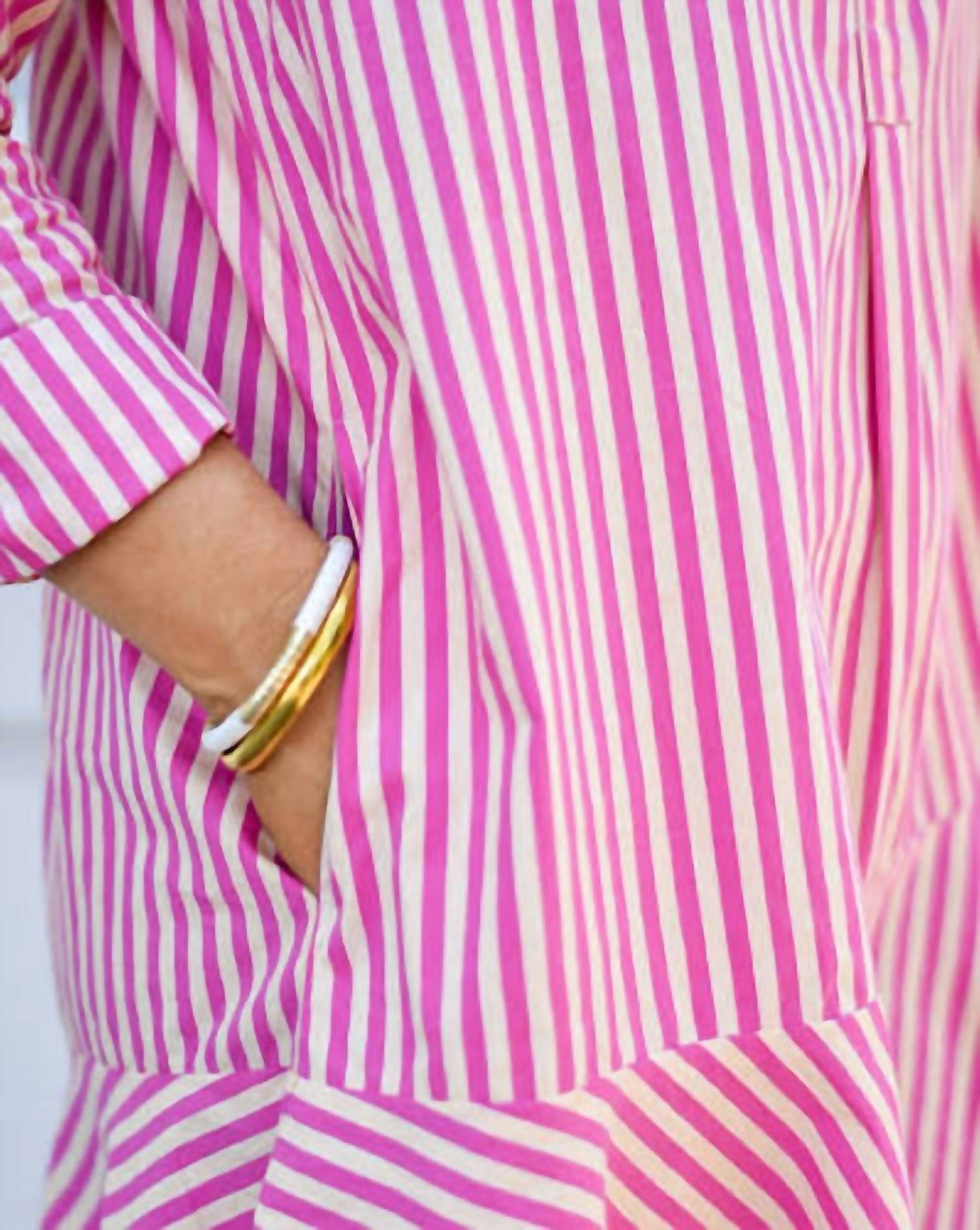 Livro The Polly Shirt Dress in raspberry pinstripe - women's dress - alternate view