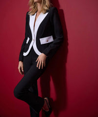 Joseph Ribkoff - Contrast Trim V-neck Blazer Jacket