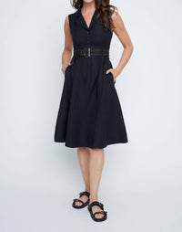 Renuar - Midnight Elegance Belted Linen Midi Dress