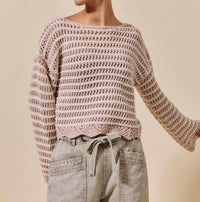 So Me - Scallop Edge Textured Stripe Sweater