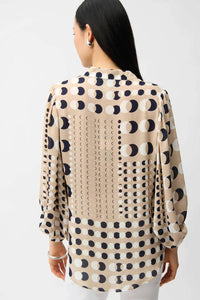 Joseph Ribkoff Recycled Georgette Dot Print Tunic Top in beige black - women's shirt - detail view