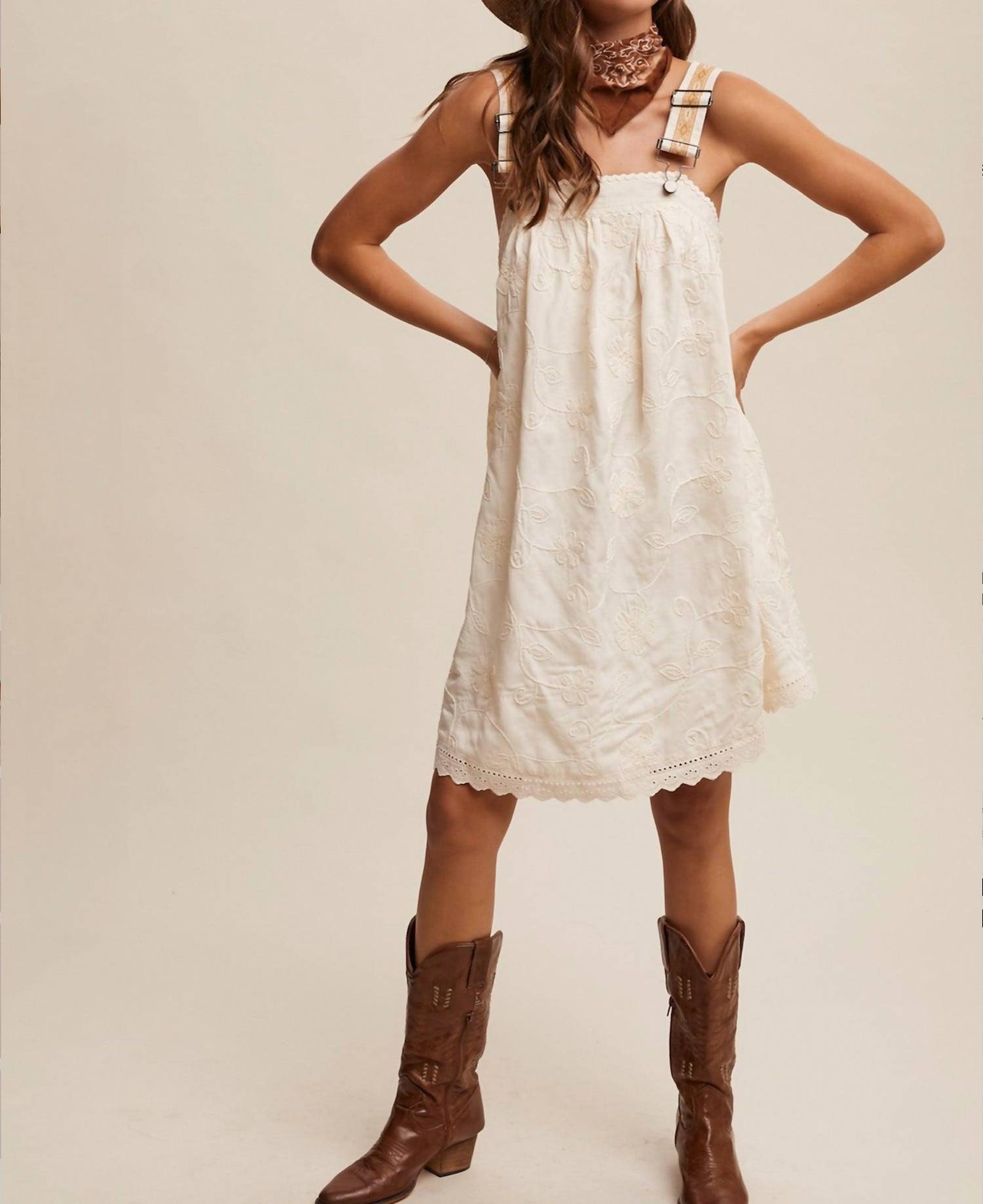 Listicle - Arya Embroidered Overall Mini Dress