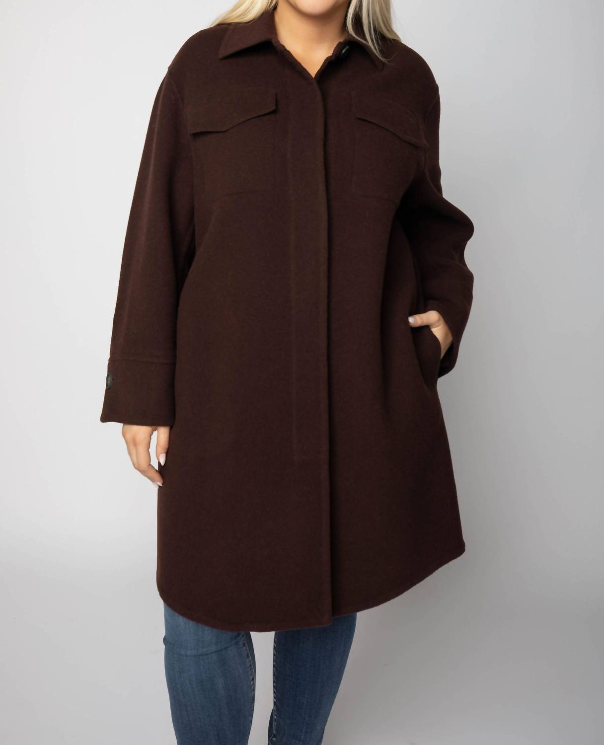 Vince - Brushed Wool Button Down Shirt Coat - Plus
