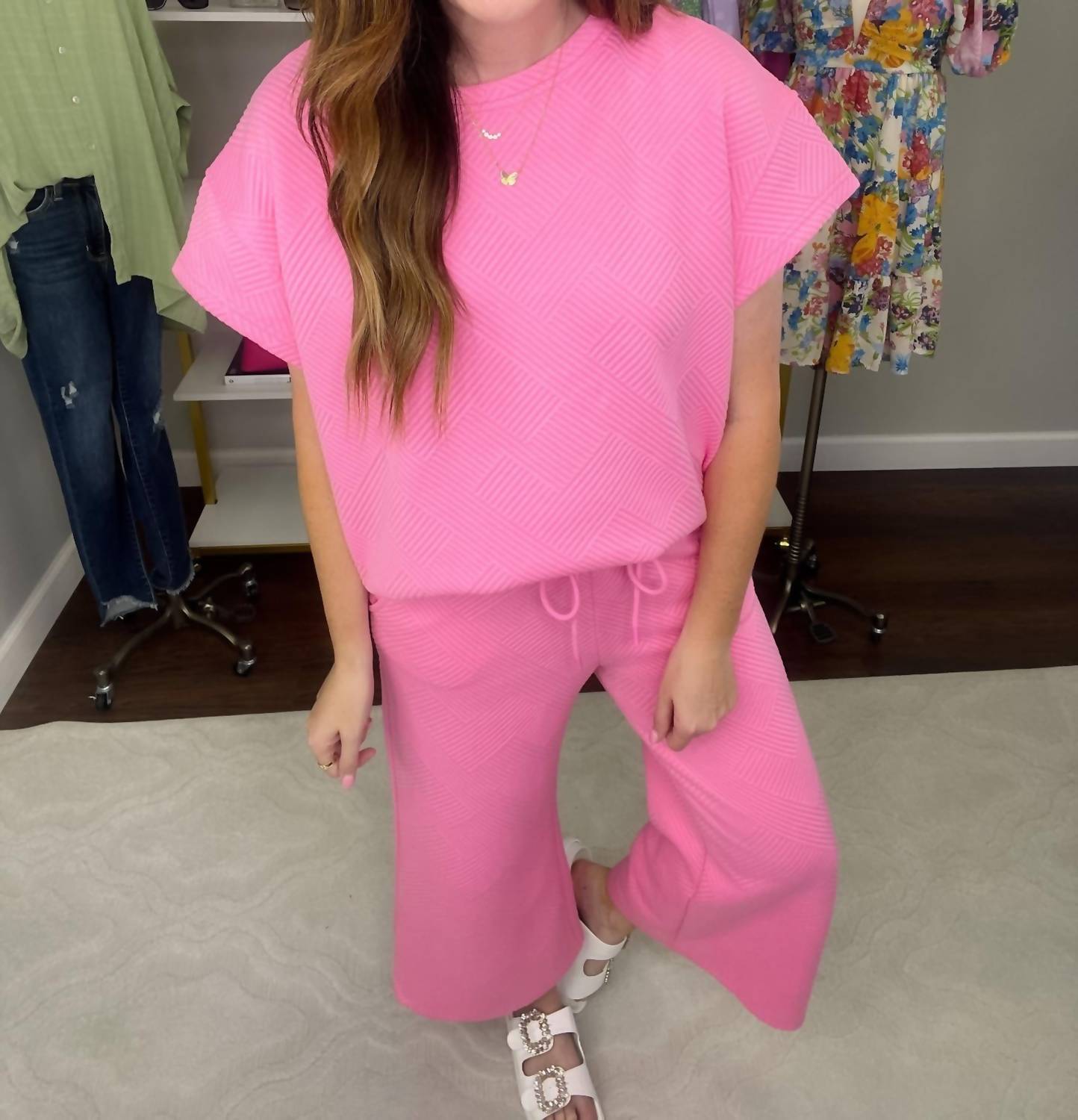 SEE AND BE SEEN Call My Jet Textured Pants in bubble gum - women's pants - view 5