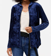 Johnny Was - CARMEL CRUSHED VELVET ZIPUP HOODIE
