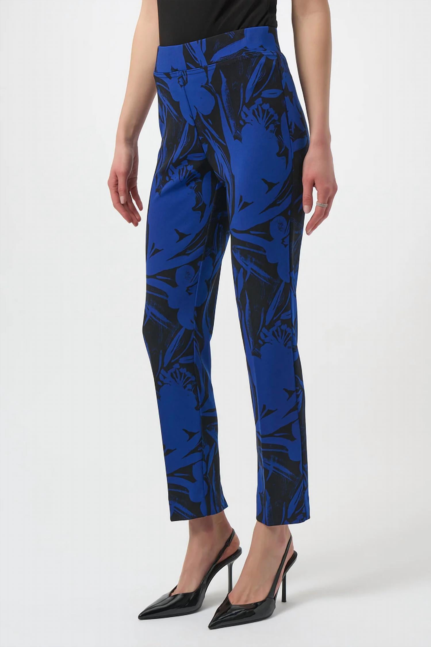 Joseph Ribkoff Floral Print Trouser in black royal saphire - women's pants