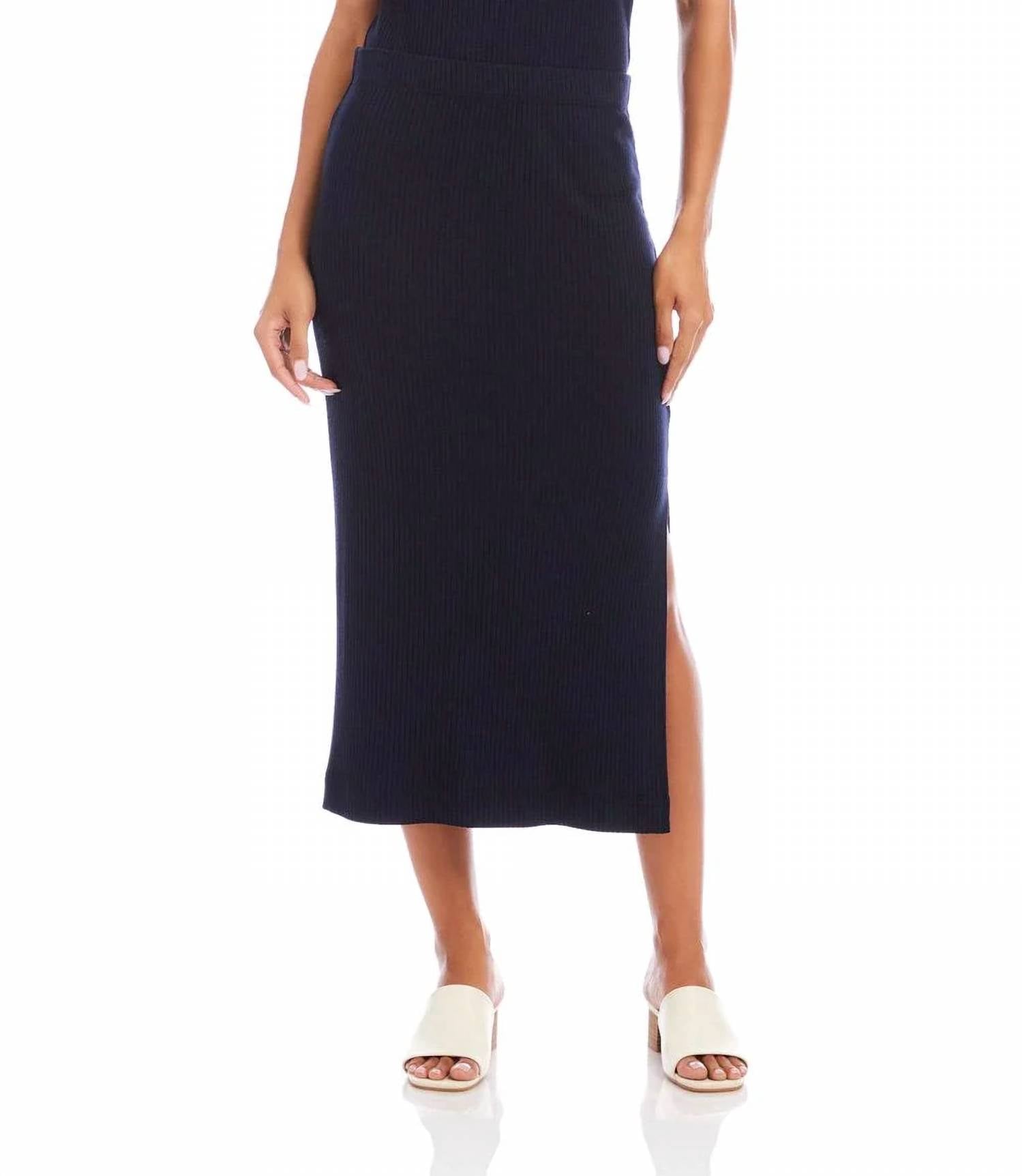 Karen Kane - Ribbed Side-Slit Midi Skirt