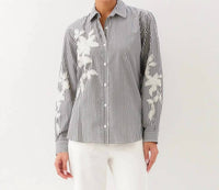 Karen Kane - Stripe Embroidered Shirt