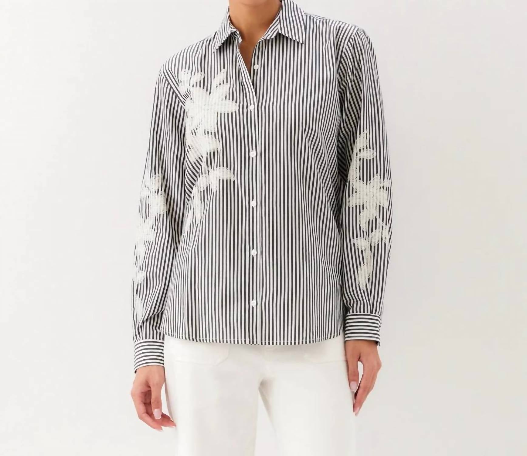 Karen Kane - Stripe Embroidered Shirt