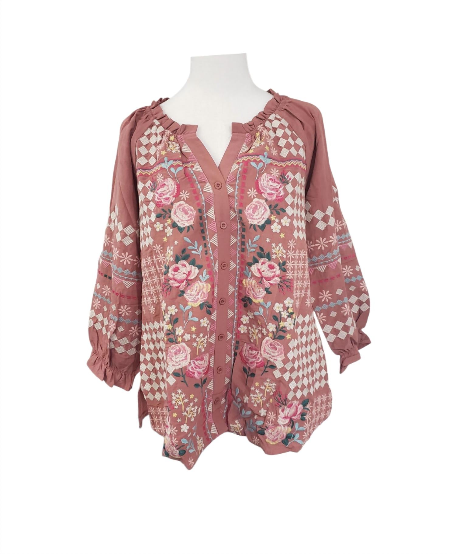 Savanna Jane - Women's Floral Embroidered Shirt