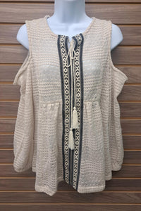 Simply Noelle - Cold Shoulder Tie At Neck Long Sleeved Top