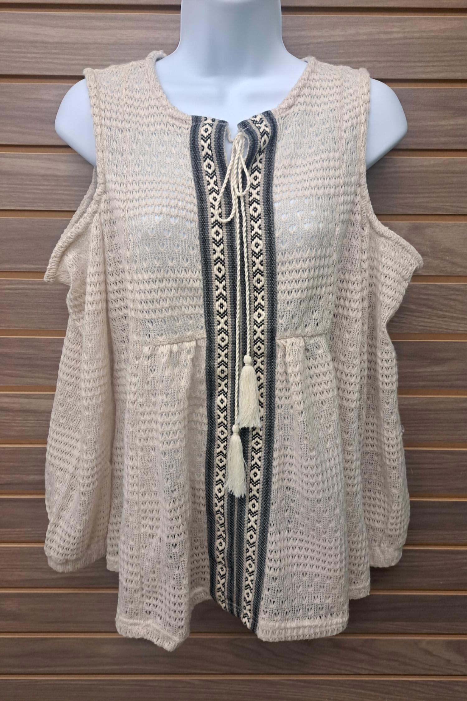 Simply Noelle - Cold Shoulder Tie At Neck Long Sleeved Top