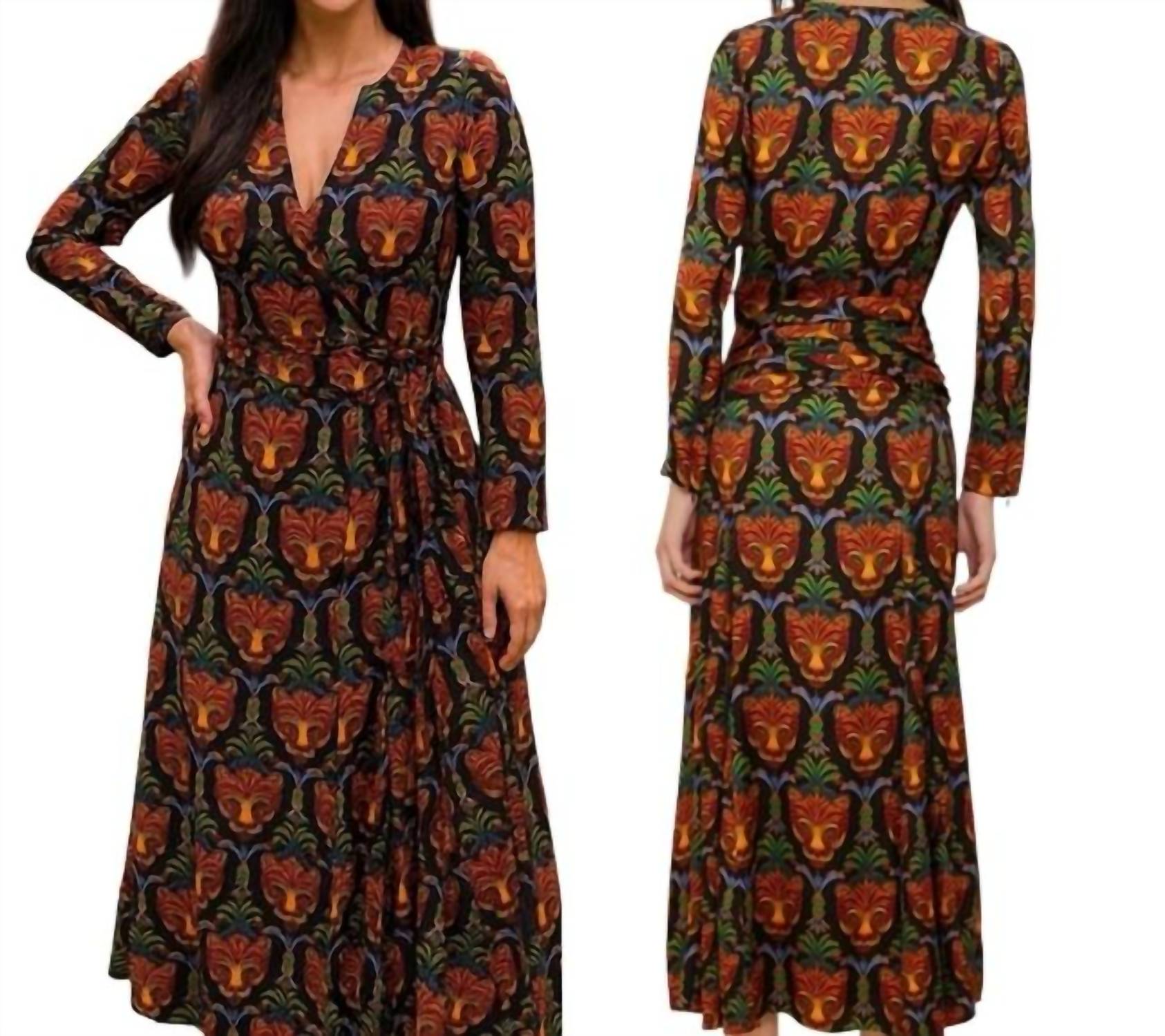 FARM RIO Boho Panther LENZING ECOVERO Viscose Midi Dress in black - women's dress - detail view