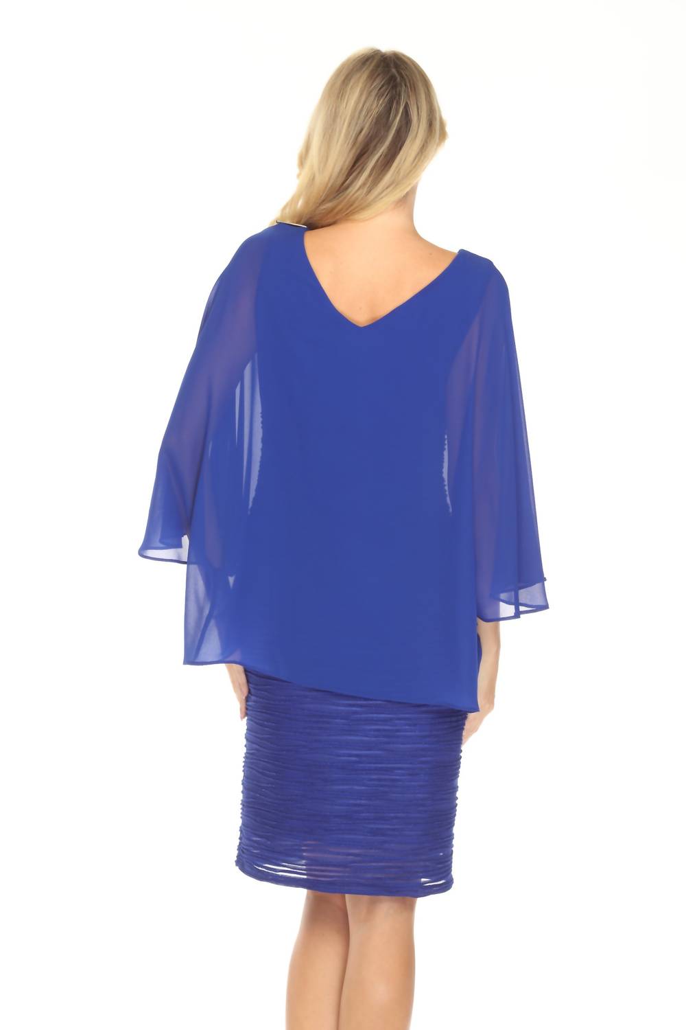 Joseph Ribkoff Chiffon Overlay Textured Sheath Dress in royal sapphire - women's dress - alternate view